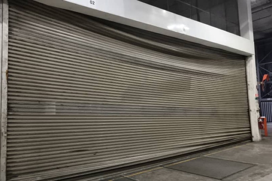 Industrial roller shutter ready for inspection and repair